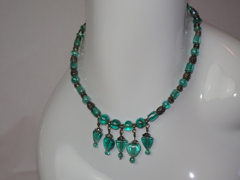 Vintage Choker Fashion Accessory Woman Jewelry Aqua Green Beaded Necklace
