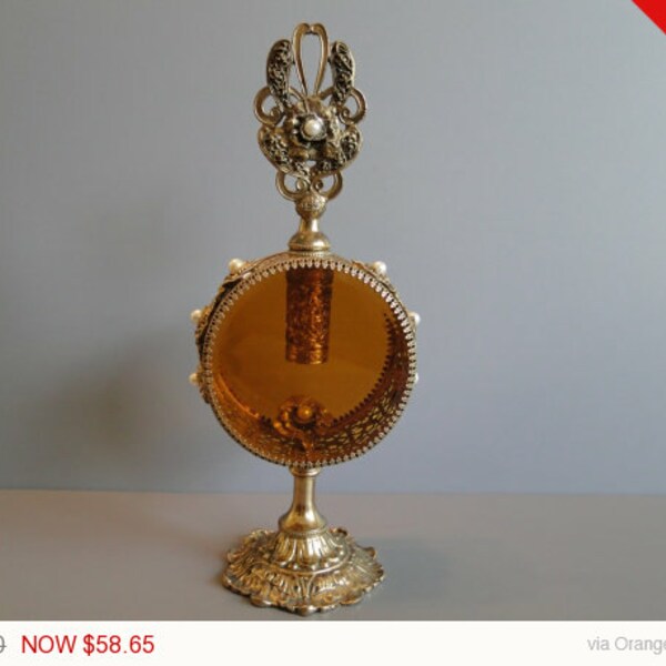 Spring SALE!!!! Ornate Ormolu Perfume Bottle decorated with Roses & Pearls