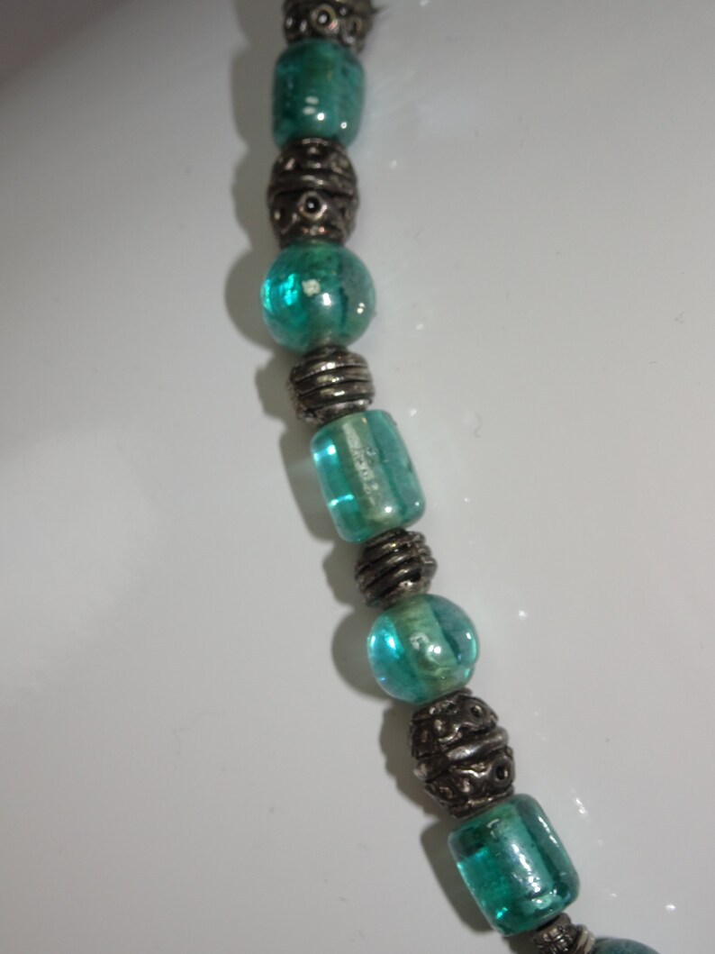 Vintage Choker Fashion Accessory Woman Jewelry Aqua Green Beaded Necklace