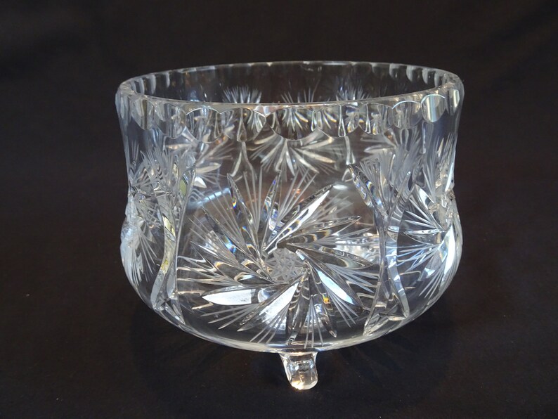 Cut Crystal Whirling Star Footed Candy Bowl Vintage Pinwheel Etsy