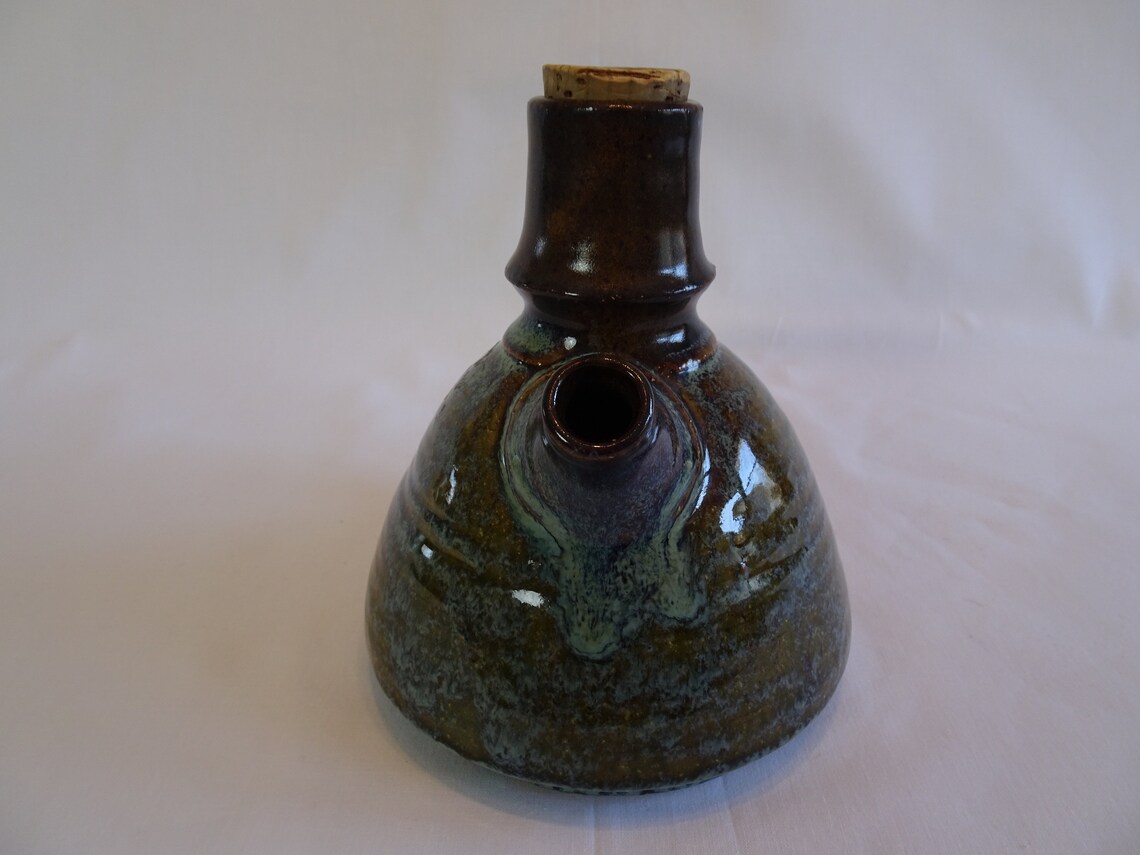 Decorative Pottery Tea Kettle Vintage Green Stoneware Jug Etsy