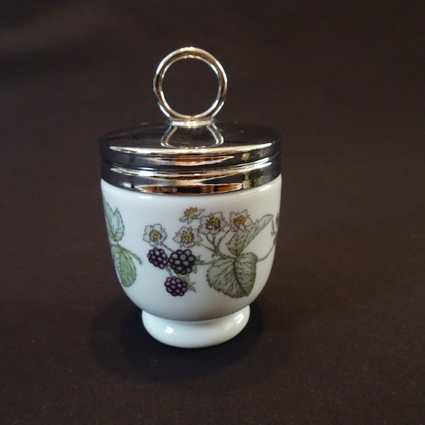 Retired Royal Worcester Lavinia Egg Coddler, England, Berries & Flowers Decorated Porcelain Container