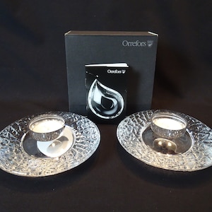 Portacandele votivo Orrefors Crystal Discus, espositore per lumini da tè vintage svedese moderno e strutturato