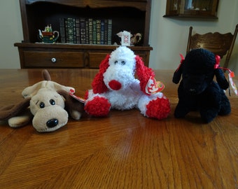 Beanie Baby Stofftier, Bones Hund, Adonis Welpe, GiGi Pudel Hündchen, Vintage Sammlerstück TY Beanie Babys Plüschtiere