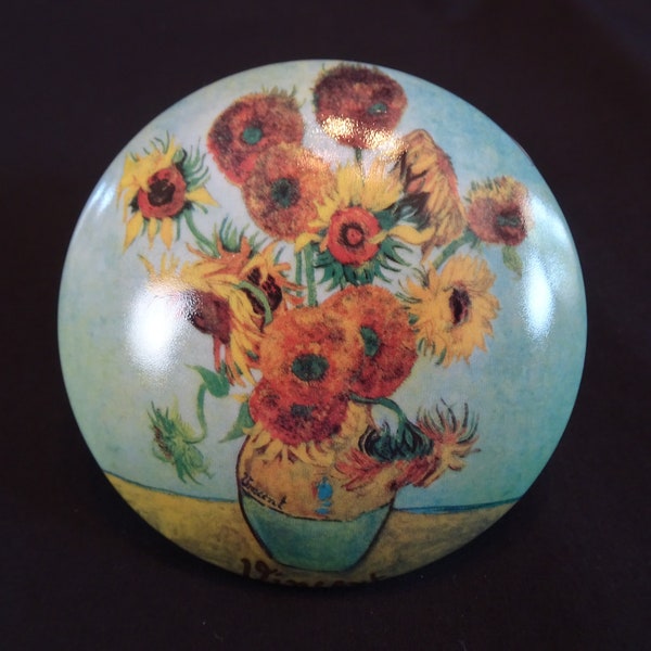 Goebel Artis Orbis Les Tournesols Covered Trinket Box, Vintage Vincent Van Gogh Sunflowers Jewelry Container