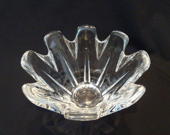 Orrefors Crystal Center Bowl, Vintage Corona Style Panel Shaped with Notched Rim Serving Dish