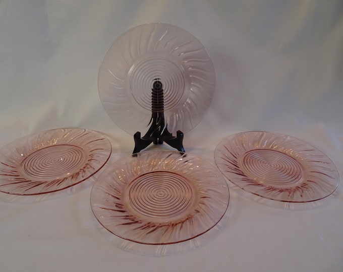 Pink Depression Glass Dinner Plates Set of 4 Vintage Etsy