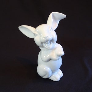 Rosenthal White Laughing Hare Figurine, Vintage 1970s Classic Rose Collection Happy Bunny Rabbit Sculpture