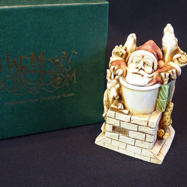 Harmony Kingdom Treasure Jests Something's Gotta Give Box, Vintage Weihnachtsmann steckt in der Schornsteinskulptur, Weihnachtsferien Sammlerstück