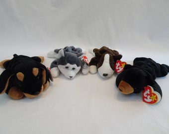 Gorro bebé peluche juguete, Doby Doberman cachorro, Nanook Husky, perro Bruno, oso Blackie, vintage coleccionable TY Beanie Babies peluche animal