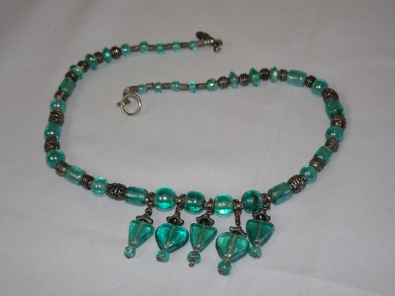 Vintage Choker Fashion Accessory Woman Jewelry Aqua Green Beaded Necklace