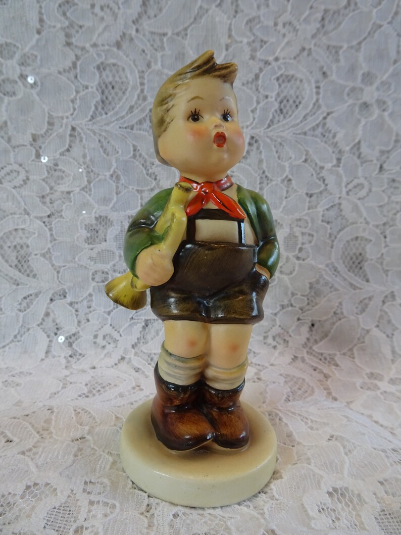 Vintage Boy with Bugle Horn Sculpture Full Bee TMK 2 Hummel Trumpet Boy