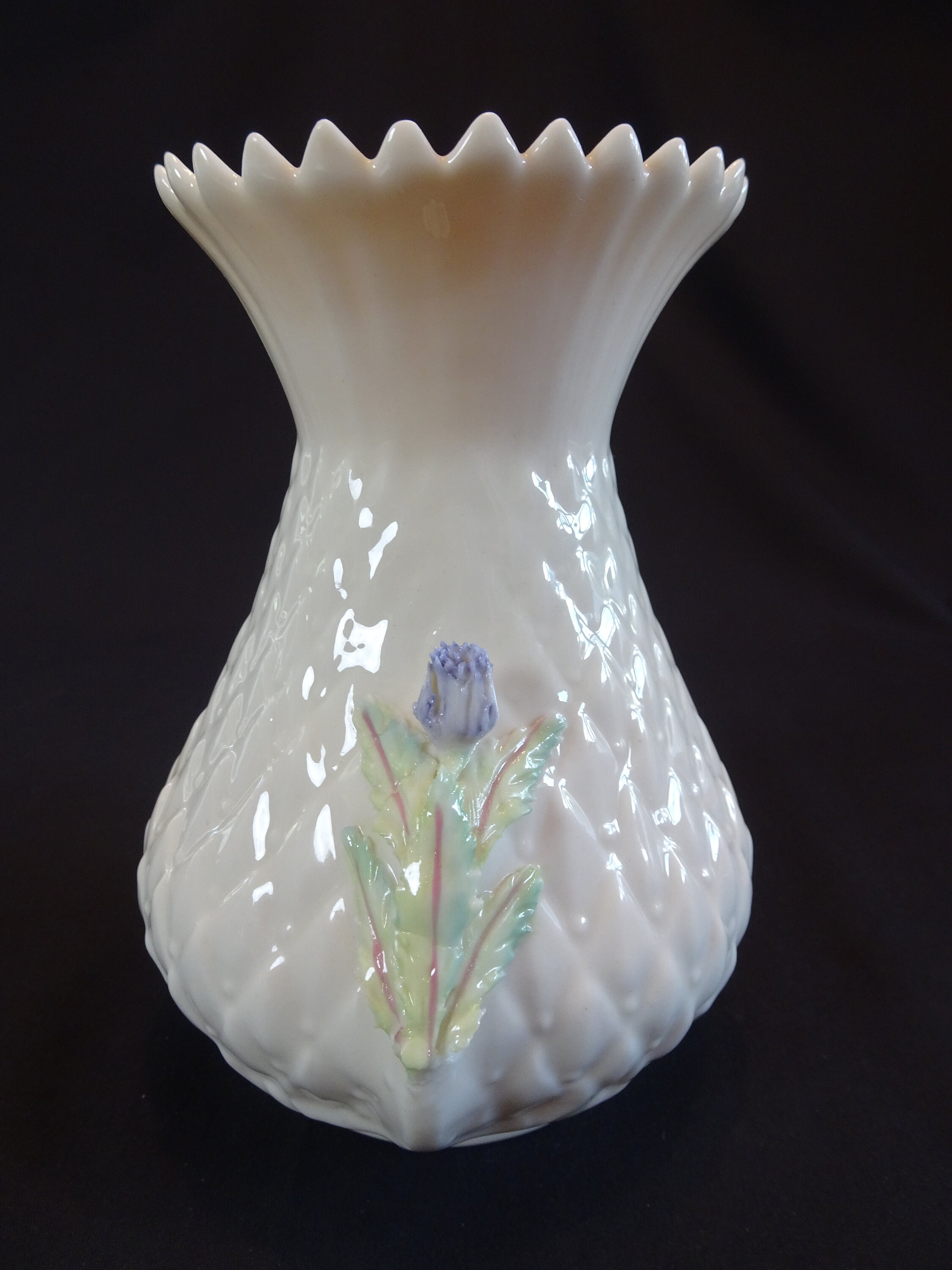 Belleek Thistle Vase Vintage Blue Purple Flower Accents Etsy