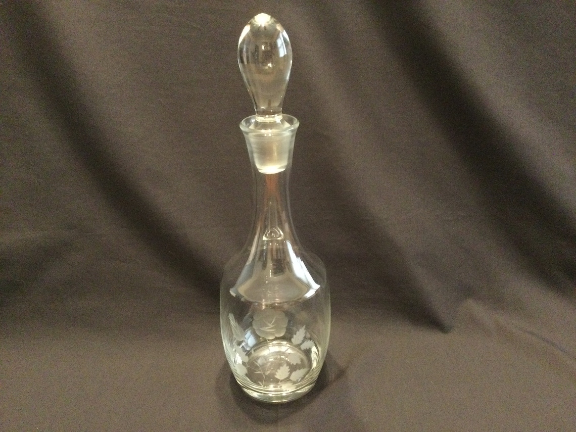 Etched Flowers Decanter Vintage Floral Liquor Bar Bottle with Etsy