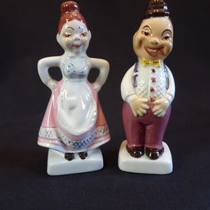 Conjunto de figuras de hombre y mujer, escultura vintage de pareja feliz y gruñona de dos caras, años 50, figuras coleccionables japonesas.