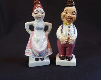 Man & Women Turn-Around Figurine Set, Vintage 1950s Two Faced Happy and Grumpy Couple Sculpture, Collectible Japan Figures