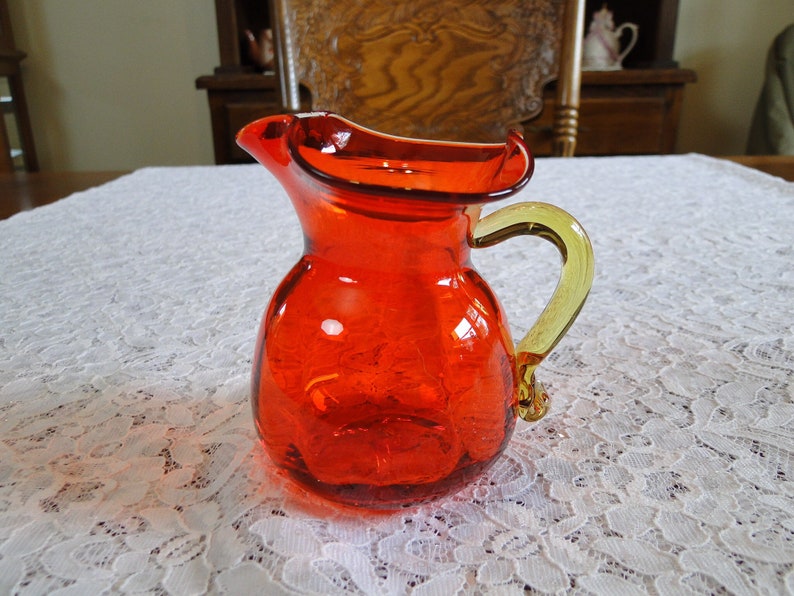 Antique Amberina Glass Decanter Pitcher W/ Diamond Pattern Decoration Decanters