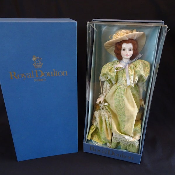Royal Doulton Nisbet Heirloom Lords Doll, Vintage Edwardian Lady with Bonnet & Parasol Collectible with Stand