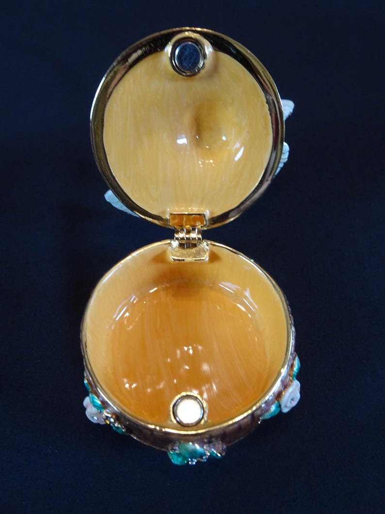 Dept 56 Bejeweled Love Birds Hinged Trinket Box, Vintage Enamel