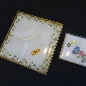 Embroidered Floral Ladies Handkerchief, Vintage Fehrlin Switzerland or Alba Swiss Cotton Stitched Flowers Hankie