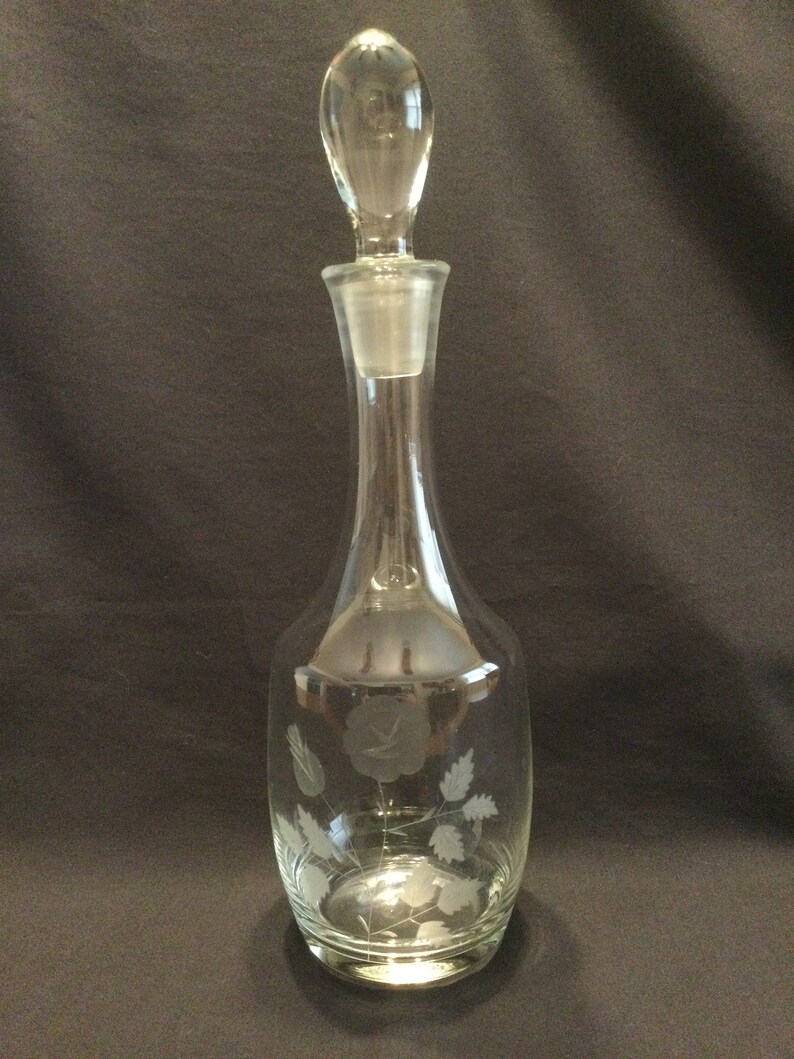 Etched Flowers Decanter Vintage Floral Liquor Bar Bottle with Etsy