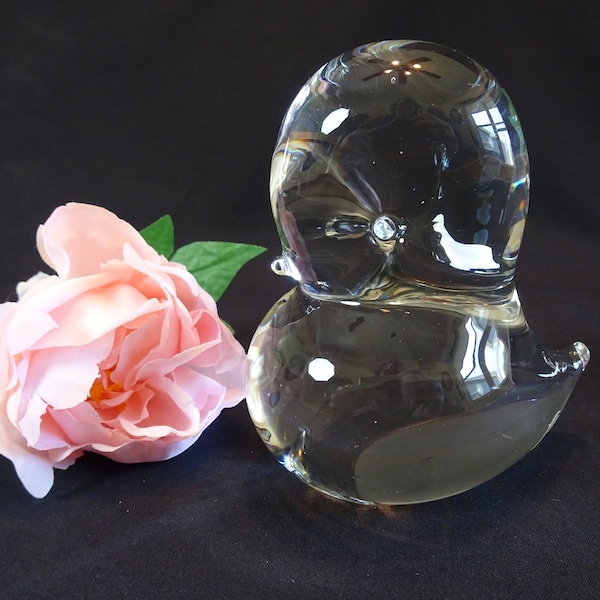 FM Konstglas Baby Chick Figurine, Vintage Swedish Clear Bird Sculpture