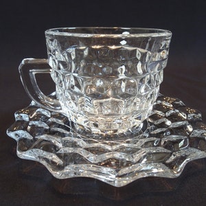 Fostoria American Punch Cup and Bread Plate Set, Vintage Cube Pattern Teacup & Saucer