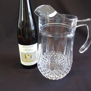 Cristal D'Argues - Durand Longchamp Broc Jug, Vintage French Crystal Diamond Pattern Water Beer Ice Tea Pitcher with Splash Guard