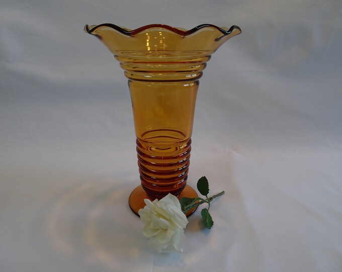 Amber Glass Flower Vase, Vintage Large Honey Brown Floral Container Etsy