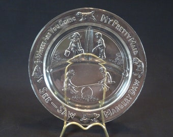 Indiana Glass Nursery Rhymes Child's Divided Plate, Vintage Mother Goose Sayings 3 Section Dish