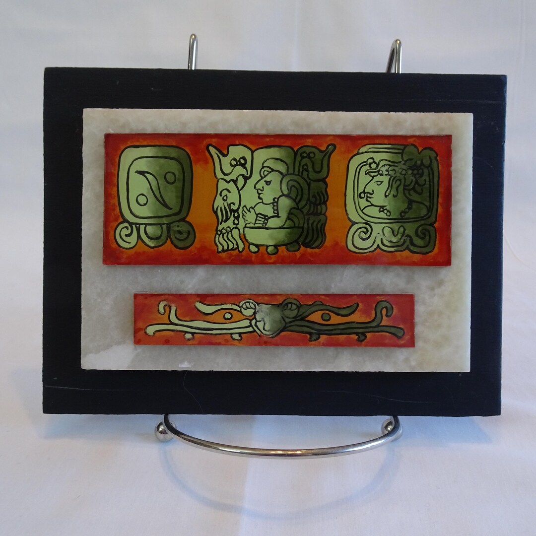 Mayan Hieroglyphic Script Wall Plaque Vintage Ancient Symbols Painted