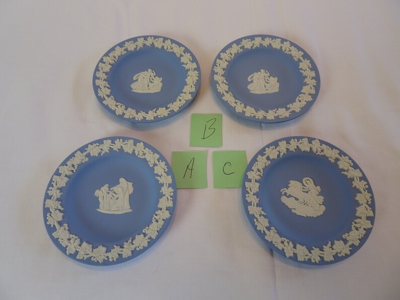 Vintage Pale Blue Pottery Ring Holder Tray Wedgwood Jasperware Round Trinket Dish