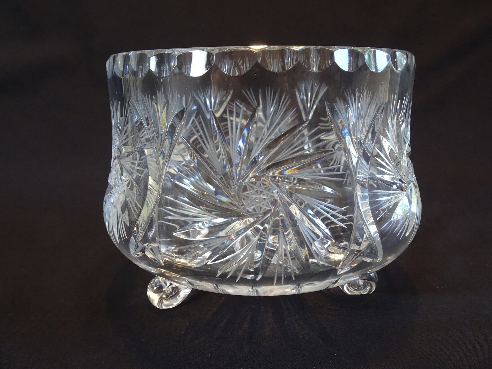 Cut Crystal Whirling Star Footed Candy Bowl Vintage Pinwheel Etsy