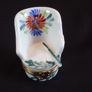 Limoges Floral Chair Trinket Box, Vintage Flowers & Foliage Hinged Keepsake Container