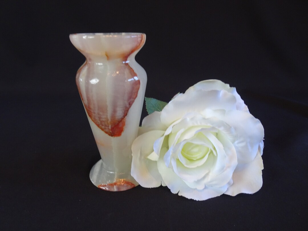 Decorative Onyx Bud Vase, Vintage Stone Flower Container, Floral Table