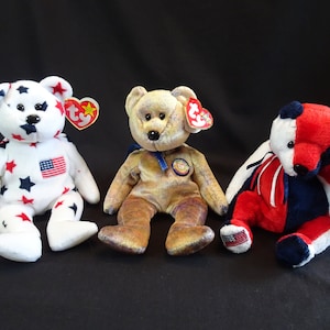 Beanie Baby Stuffed Toy, Glory Patriotic, Clubby III, Patriot Red White & Blue, Vintage Collectible TY Beanie Babies Plush Teddy Bears