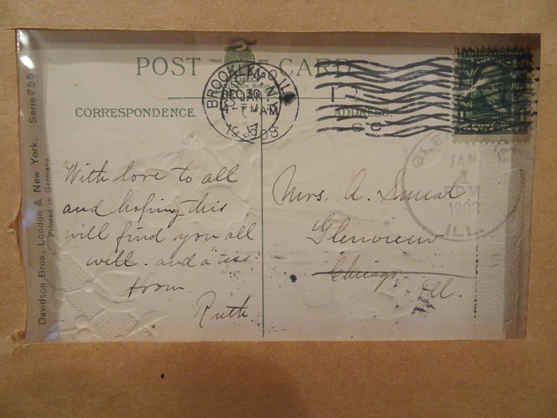 1908 Postmark Antique 1908 Happy New Year Postcard Framed Artwork, Vintage Chicago ...