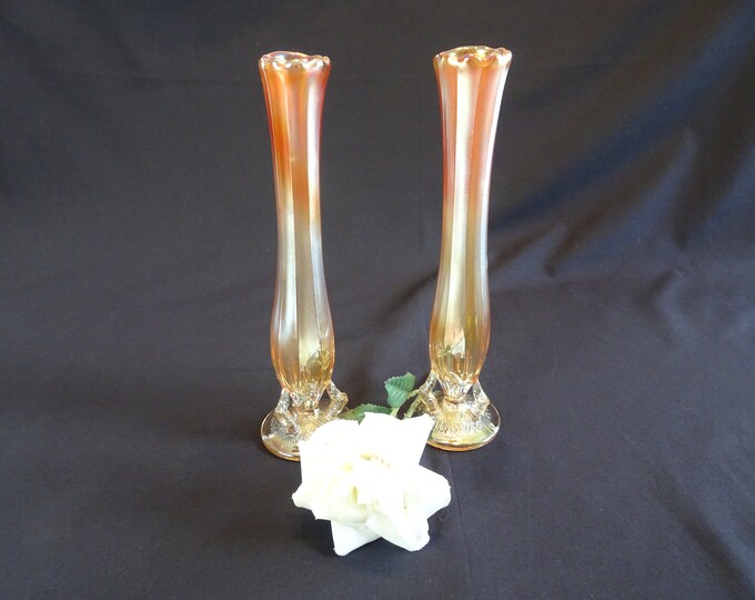 Antique Dugan Marigold Carnival Glass Twigs Vase, Vintage Orange Floral