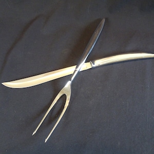 Carvel Hall Stainless Steel Carving Set with Case, Vintage Chas. D. Briddell Inc. Steelsmith Serving Knife & Fork Utensils