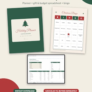 Christmas Holiday Bundle: Planner, Gift Budget Spreadsheet, Bingo Cards (Digital Download)