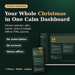 Offline HTML Advent Calendar Planner, Holiday Countdown Dashboard (Digital Download)