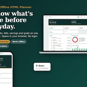 Budgetplanner voor 2027, salarisplanner en factuurtracker, offline HTML-webplanner, dashboard met betaaldatums, direct te downloaden