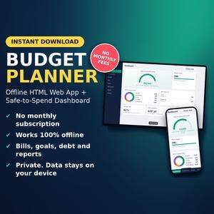 Offline HTML Budget Planner, Safe-to-Spend Dashboard, Expense Tracker (Digital Download)