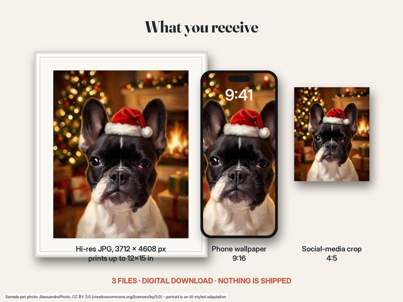 What you receive for the christmas portrait: the digital files included in this listing