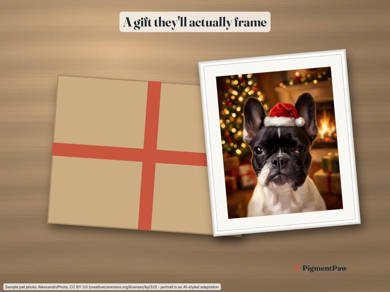 Gift idea: the christmas portrait framed next to a gift box