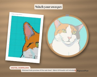 Custom Pet Cross Stitch Pattern from Photo, Dog & Cat Chart PDF, DMC Colors (Digital Download)