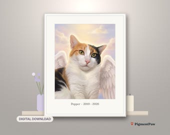 Angel Wings Pet Memorial Portrait from Photo, Dog & Cat Sympathy Gift (Digital Download)