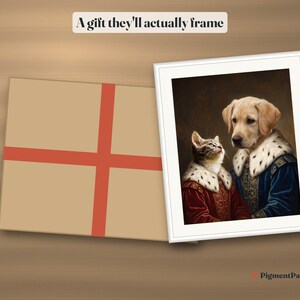 Gift idea: the 2-pet portrait framed next to a gift box