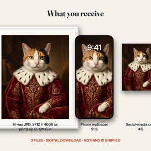 What you receive for the royal portrait: the digital files included in this listing