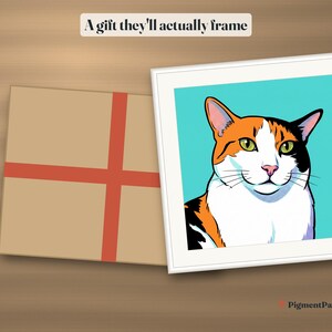Gift idea: the pop art portrait framed next to a gift box